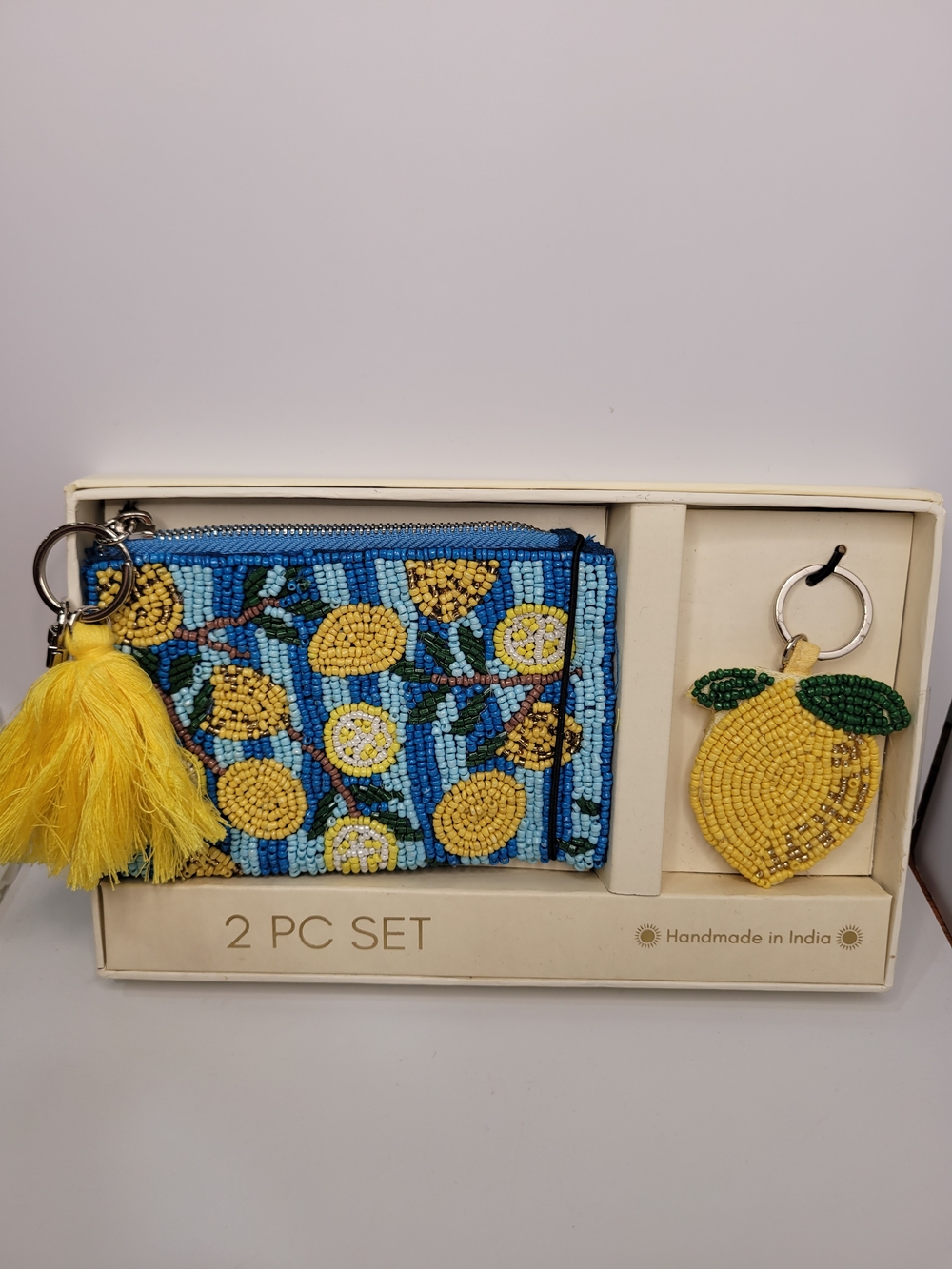 👉✨️Sol And Mer Beaded Lemon Wallet & Keychain Set - Yellow & Blue